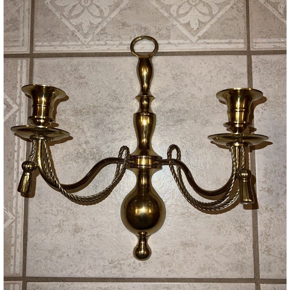 VINTAGE PAIR OF SOLID BRASS GEORGIAN STYLE SCONCES 13in. Made In India - Picture 4 of 16
